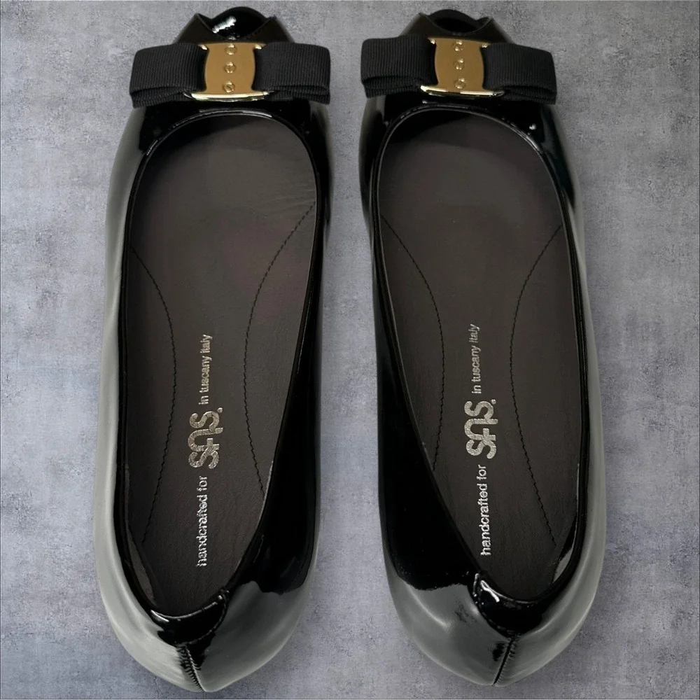 SAS AVA ITALIAN LEATHER Black Patent Leather Peep-toe 1.5